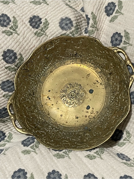 Other - Vintage Embossed Brass Vanity Tray / Ornate Floral Trinket Dish with Handles
